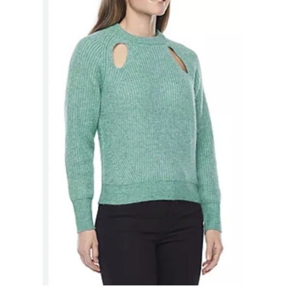 Worthington Petites Crew Neck Sweater Womens Size PL Top Jade Cut Out Detail NEW - Picture 1 of 11